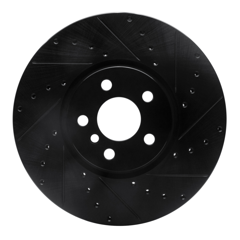 Mini Cooper Countryman Brake Rotor (1) - Front Right - R1 Concepts - Drilled & Slotted - Black - `15-`19